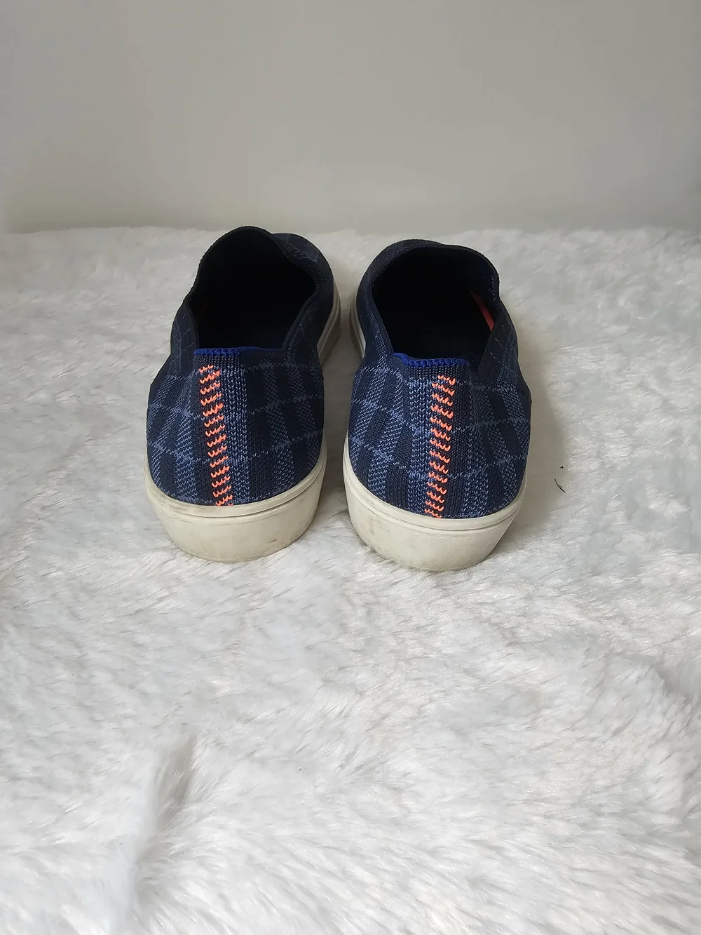 Rothy's The Sneaker Retired Indigo Gingham Slip On Shoes